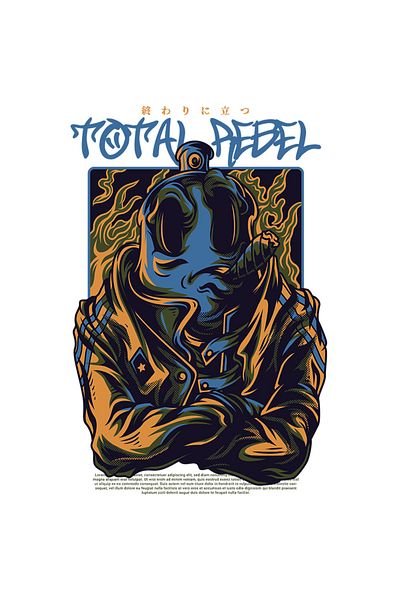 StoryGift Romania Sticker Eticheta 40CM Cu Text albastru In Engleza Total Rebel, Chip Bizara Cu Tigara In Geaca