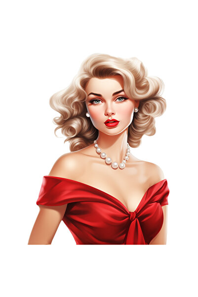 StoryGift Romania Sticker Eticheta 50CM cu o femeie in rochie rosie, eleganta...