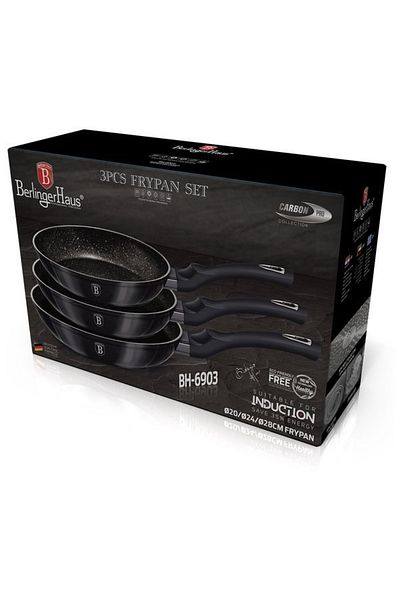 Berlinger Haus Set Of 3 Carbon Pro Bh 6903 Pans, Marbled, Dark Gray, Non-stick, Induction