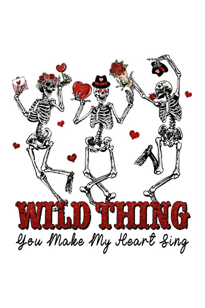 StoryGift Romania Sticker Eticheta 40CM cu scheleti care danseaza cu mesajul "Wild thing, / You make my heart si