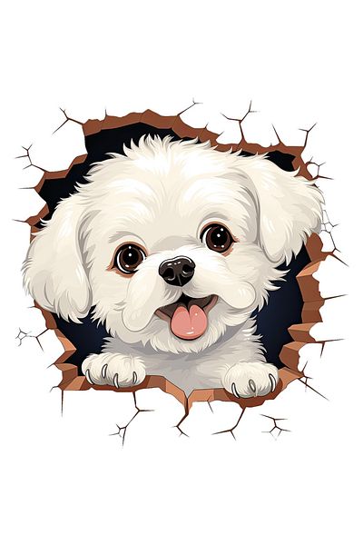 StoryGift Romania Sticker Eticheta 40CM cu un catelus Bichon Frise, caine, animal de companie, ilustratie, vesel