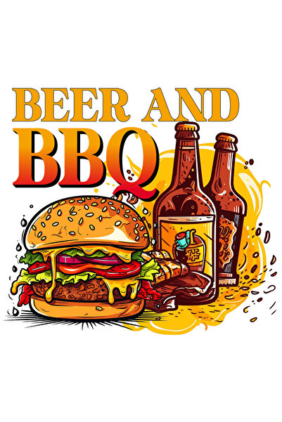 StoryGift Romania Sticker Autocolant 70CM cu hamburger si bere cu mesajul "Beer and BBQ", gatit, ilustratie, buc