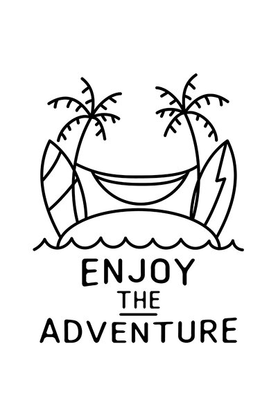 StoryGift Romania Sticker Adeziv 90CM Cu Mesaj Enjoy The Adventures, Hamac Intre Doi Palmieri, Placa Surf, Avent