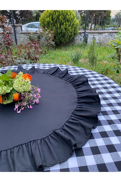 LILYUM Cotton Polyester Frilly Round Runner 60cm