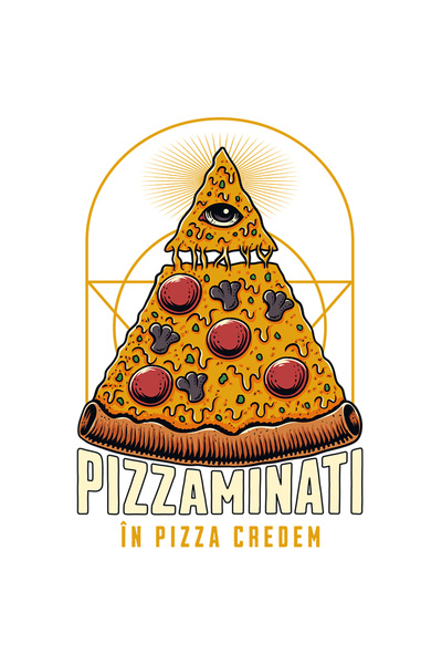 StoryGift Romania Sticker Autocolant 70CM Adeziv Pizza illuminati. În pizza credem cu Margini Albe, PVC Vinyl 70 cm