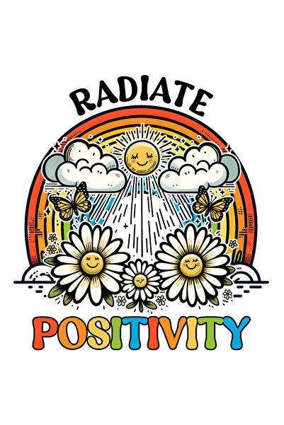StoryGift Romania Sticker Adeziv 90CM cu mesajul "Radiate positivity", ilustr...
