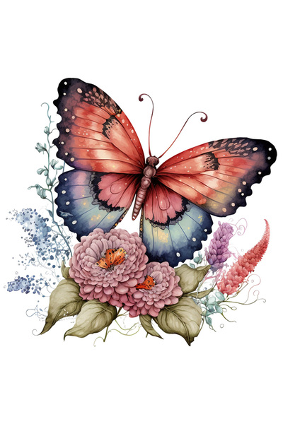 StoryGift Romania Sticker Eticheta 40CM cu un fluture, ilustratie, natura, flori, libertate, evolutie, plante, t