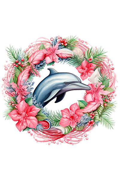 StoryGift Romania Sticker Cu Un Delfin, Coroana Din Floricele, Frunze, Vasc, Apa, Mare, Ocean, Prietenos, C