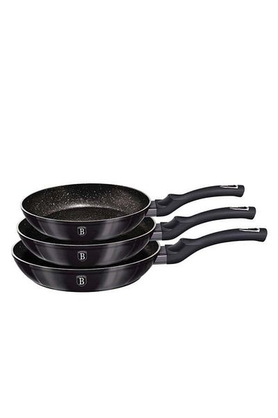 Berlinger Haus Set Of 3 Carbon Pro Bh 6903 Pans, Marbled, Dark Gray, Non-stick, Induction