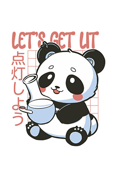 StoryGift Romania Sticker Autocolant 70CM Cu Mesaj Let's Get Lit, Panda, Grid, Japonez, Bong, cu Margini Albe,