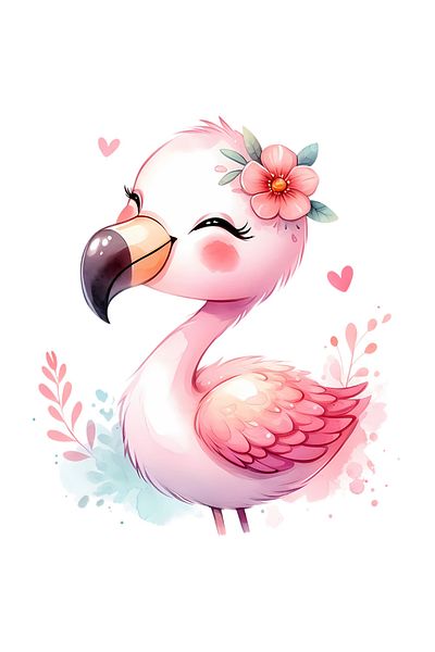 StoryGift Romania Adhesive Sticker 90CM with a Flamingo bird, illustration, flower, plants, color spots, heart