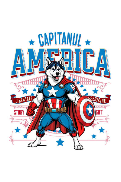StoryGift Romania Sticker 70CM with Siberian Husky / Siberian Husky Dog in Captain America Costume