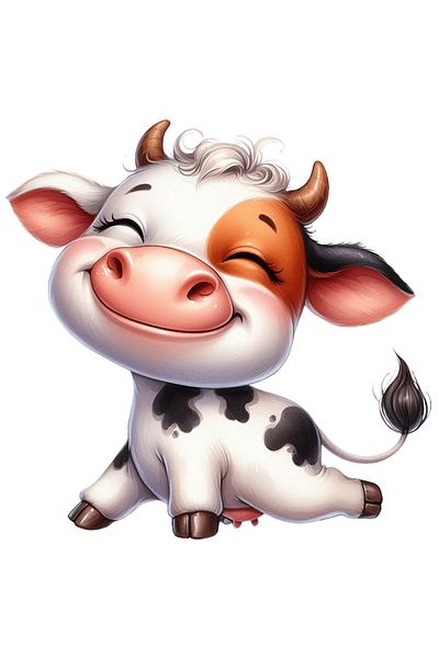 StoryGift Romania Sticker Label 40CM with a cheerful cow stretching, illustration, physical exercise, training