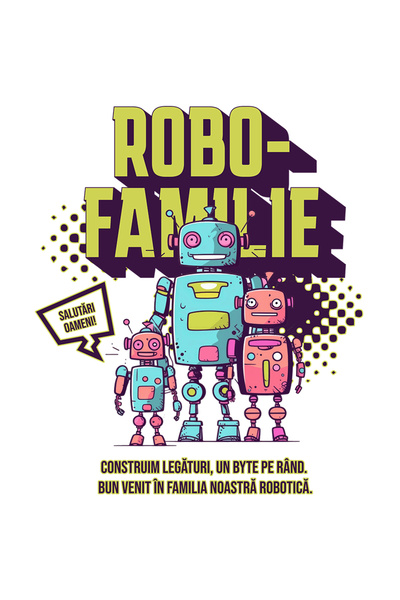 StoryGift Romania Sticker Autocolant 70CM Adeziv robo familie, iubire robot, parinti, copii cu Margini Albe, PVC