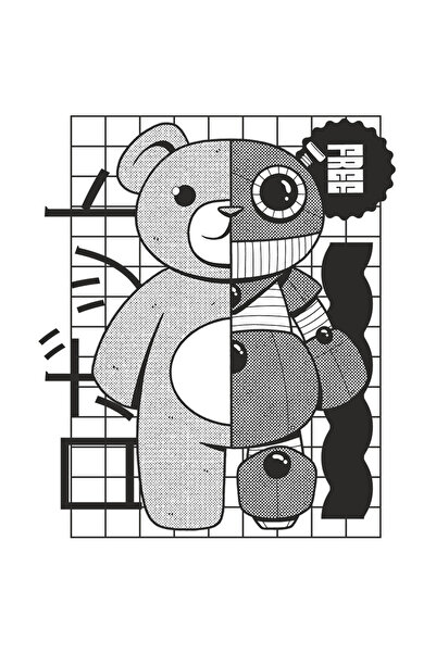 StoryGift Romania Sticker Eticheta 50CM Personalizata Teddy Bear, Ursulet Robot, Cyberpunk, cu Margini Albe, PV