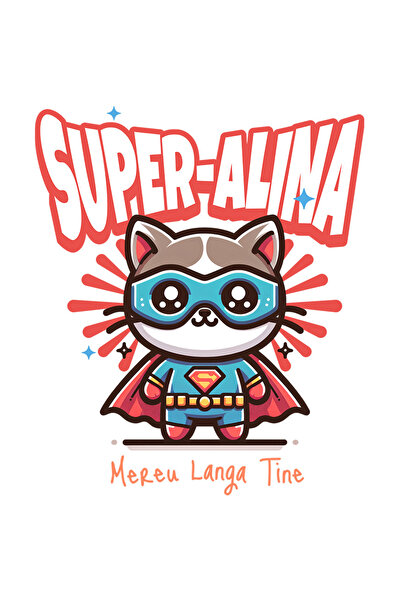 StoryGift Romania Sticker Cu Pisica Animata Cu Masca Si Costum De Super Erou Desen Animate Text Super-alina