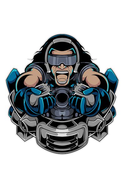 StoryGift Romania Sticker Autocolant 70CM Cu Gamer, Controller Rupt, Robot, Ochelari, Mecha, cu Margini Albe, P