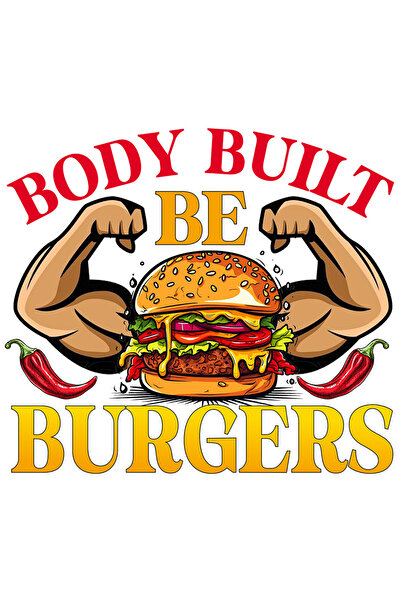 StoryGift Romania Sticker Eticheta 50CM cu un hamburger cu muschi cu mesajul "Body built, be burgers", ardei, ca