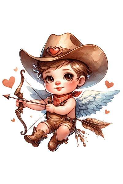 StoryGift Romania Sticker Cu Un Bebelus Care Zboara, Ilustratie, Trage Cu Arcul, Aripi, Palarie De Cowboy, I