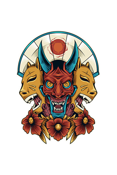 StoryGift Romania Sticker Eticheta 40CM Cu Masti, Japonez, Evantai, Oni, Demon, Animal, cu Margini Albe, PVC Vi