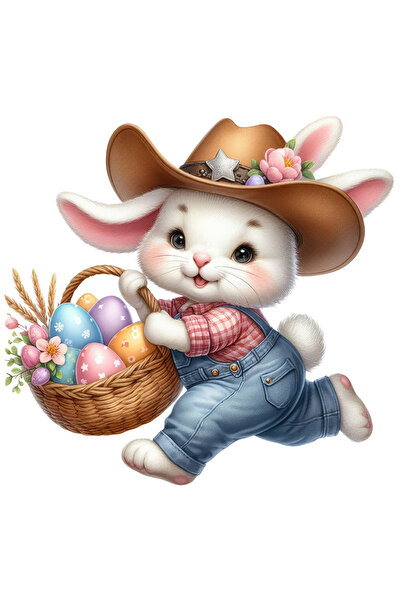 StoryGift Romania Sticker Autocolant 70CM cu un iepuras cu palarie de cowboy,...