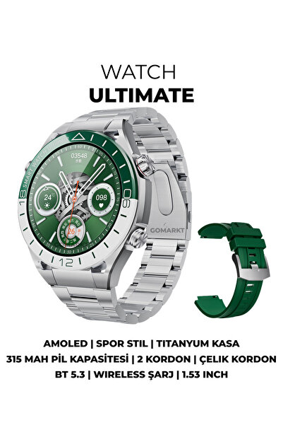 GoMarkt Ultimate Smart Watch Titanyum 46mm Amoled Ekranlı IOS&Android Uyumlu Akıllı Saat Çelik Kordonlu