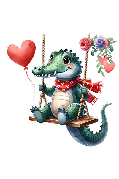 StoryGift Romania Sticker Adeziv 90CM cu un crocodil care se da in leagan, ilustratie, balon, inimioare, flori,