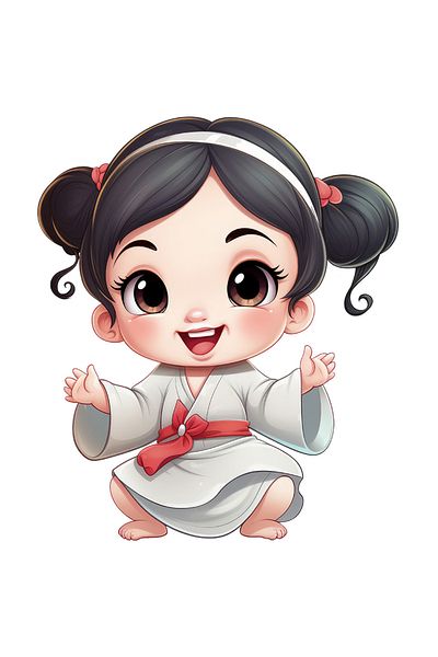 StoryGift Romania Sticker Label 40CM with a cheerful little girl, illustration, cute, playful, karate training