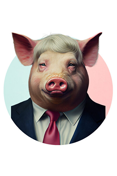 StoryGift Romania Sticker Autocolant 70CM Cu Porc, Costum, Peruca, Afaceri, Cravata, cu Margini Albe, PVC Vinyl