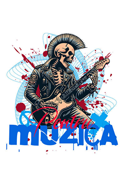 StoryGift Romania Sticker Autocolant 70CM cu Schelete Uman Cu Geaca De Piele Si Chitara Electrica Muzica Rock Di