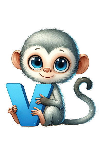 StoryGift Romania Sticker Eticheta 40CM cu maimutica velvet cu litera "V", il...