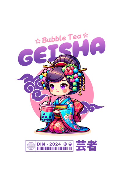 StoryGift Romania Sticker Eticheta 40CM Adeziv Bubble Tea de Geisha asiatica stil anime japonia cu Margini Albe,