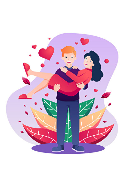 StoryGift Romania Sticker Autocolant 70CM Cu Cuplu, Iubire, Inimi, Frunze, Relatie, cu Margini Albe, PVC Vinyl 70 cm