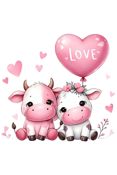 StoryGift Romania Sticker Eticheta 40CM cu o vacuta si un taur, ilustratie, i...