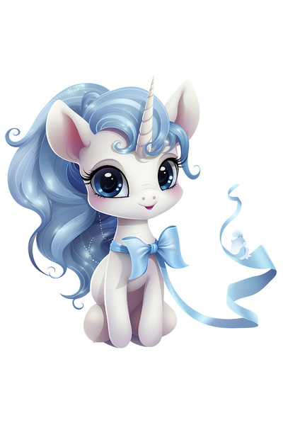 StoryGift Romania Sticker Cu Un Unicorn Vesel, Ilustratie, Coama Albastra, Funda, Imbujorata, Creatura Fanta