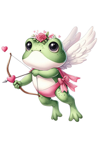 StoryGift Romania Sticker Adeziv 90CM cu o broscuta Cupidon, ilustratie, inimioare, trage cu arcul, verde, indra