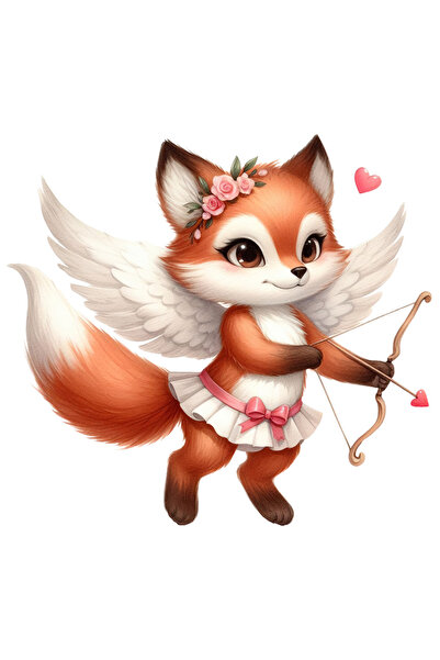 StoryGift Romania Sticker Eticheta 40CM cu o vulpita care trage cu arcul, ilustratie, Cupidon, indragostire, ari