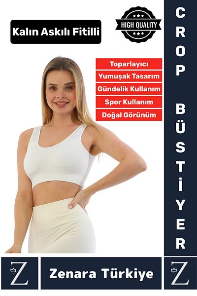 Zenara Private Model Breast Gathering Anti-Sagging Daily Sports Use Thick Strap Ribbed Crop Bustier