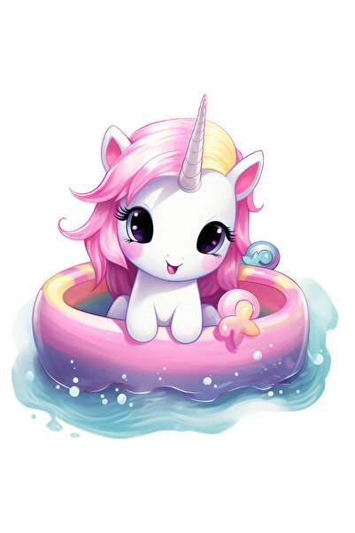 StoryGift Romania Sticker Eticheta 40CM cu un unicorn care sta intr-o barcuta, ilustratie, pe mare, apa, evadare