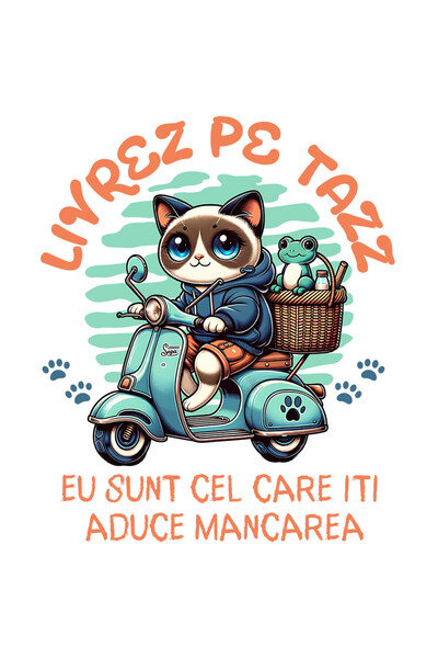 StoryGift Romania Sticker Cu Pisica Pe Scuer Albastru Cu Cos De Picnic Si Bro...