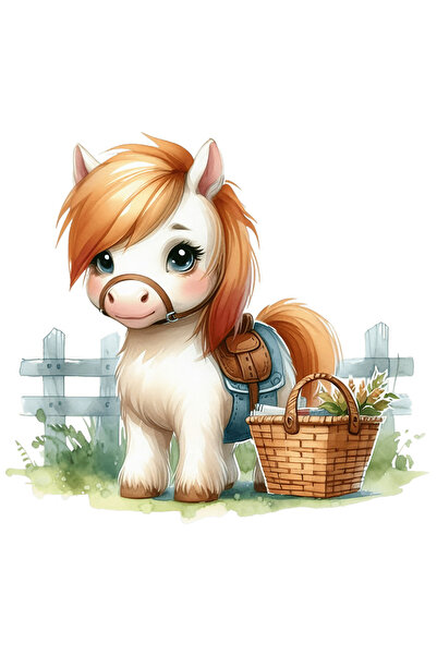 StoryGift Romania Sticker Adeziv 90CM cu un ponei, ilustratie, cosulet, verde...