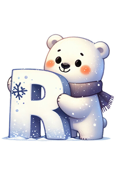 StoryGift Romania Sticker Eticheta 50CM cu un urs polar care tine litera "R",...