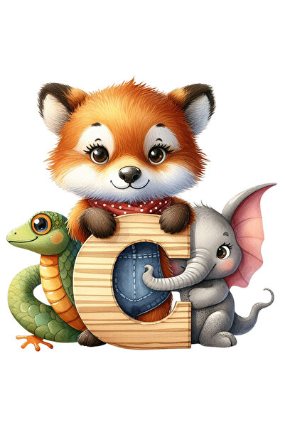 StoryGift Romania Sticker Eticheta 40CM cu o vulpe, un elefant si un sarpe ca...