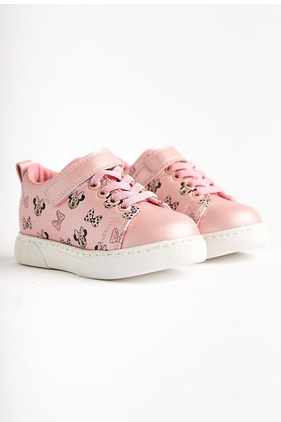 Limoya Pantofi sport pentru bebeluși cu detaliu cu clichet cu șireturi imprimate cu personaje de desene animate Eini Pink