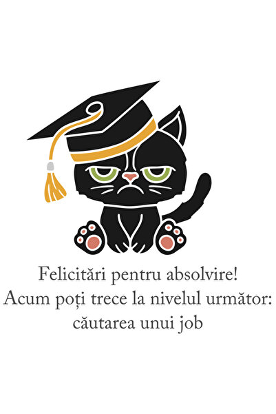 StoryGift Romania Sticker Adeziv 90CM Cu Pisica Suparata Palarie Absolvire, T...