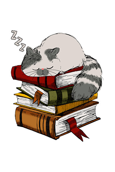 StoryGift Romania Sticker Autocolant 70CM cu o pisicuta care doarme pe un tea...