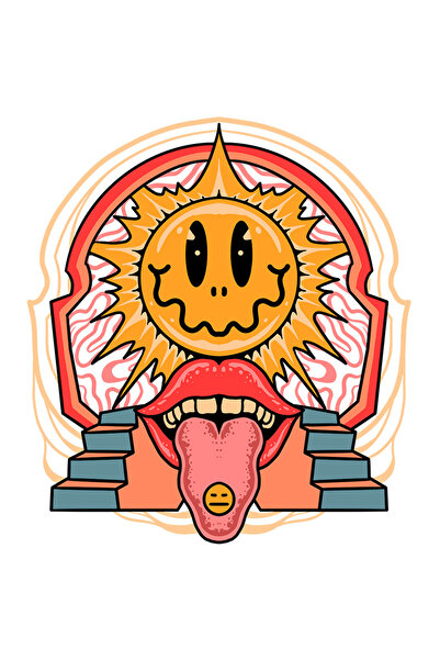 StoryGift Romania Sticker Adeziv 90CM Cu Ilustratie Hippie, Soare, Scari, Limba, Gura, , Emoji, cu Margini Albe,