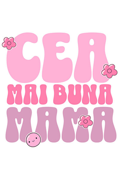 StoryGift Romania Sticker Eticheta 40CM cu Mesaj Iubire Cea Mai Buna Mama Text Roz Flori cu Margini Albe, PVC Vi