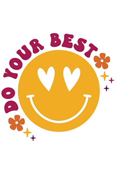 StoryGift Romania Sticker Eticheta 40CM Cu Smiley Face Galben, Inimi Ochii, Text In Engleza Do Your Best, Mesaj