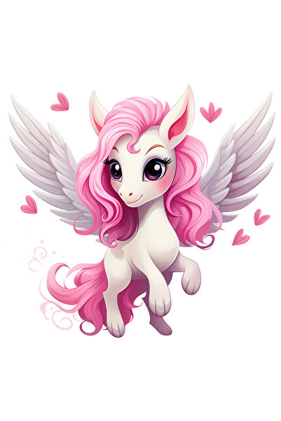 StoryGift Romania Sticker Autocolant 70CM cu un ponei cu aripi, roz, ilustratie, inimioare, imbujorata, fericire